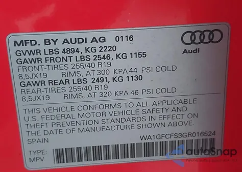 2016 Audi Q3 2.0T Premium Plus z USA, uszkodzony, nr VIN WA1GFCFS3GR016524